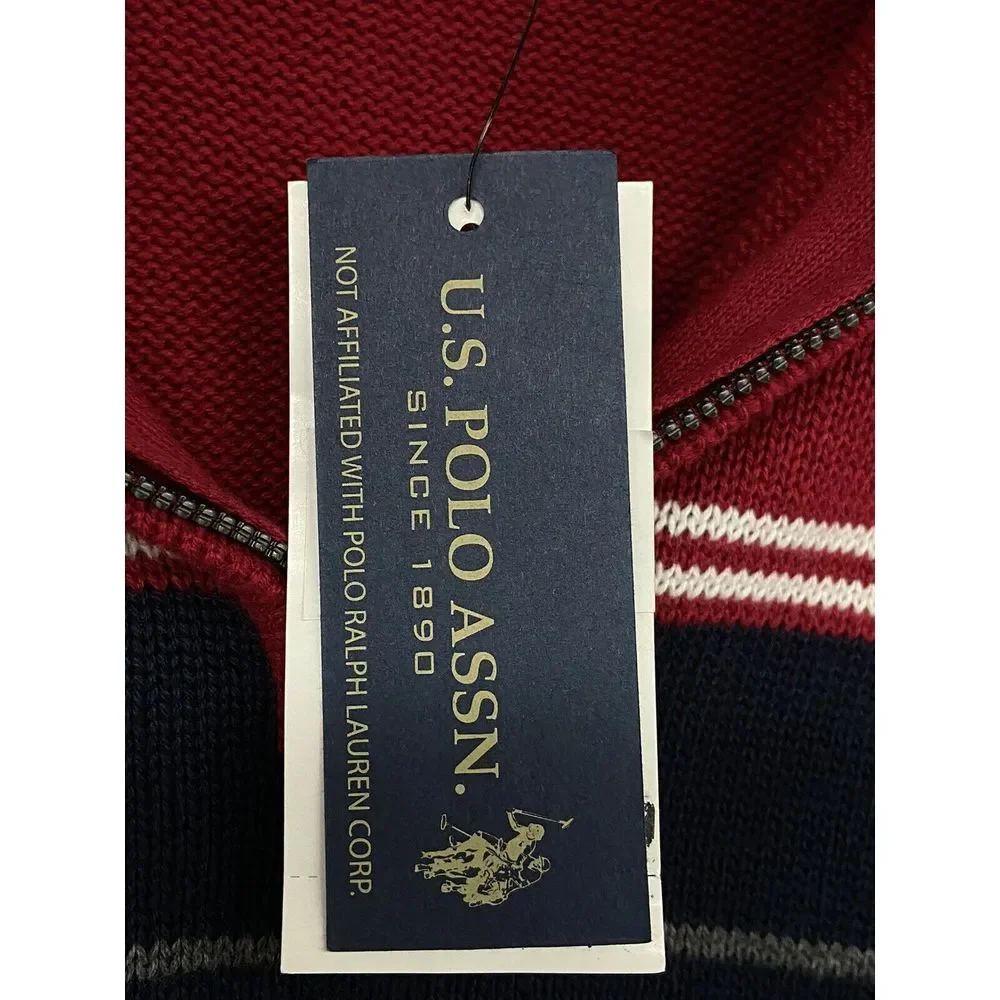 US Polo Assn Sweater‎ XL-Long Sleeve-1/4 Zip-Color Block--Red-Christmas-MSRP $70